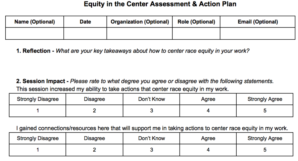Equity in the Center Action Commitment Form 